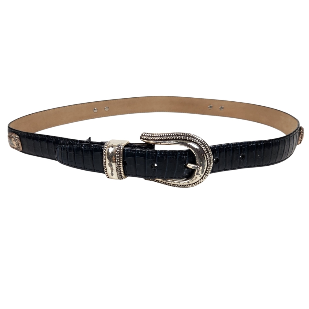 Brighton B2114 Blue Leather Snakeskin Embossed Small Concho Belt Women Size L 34